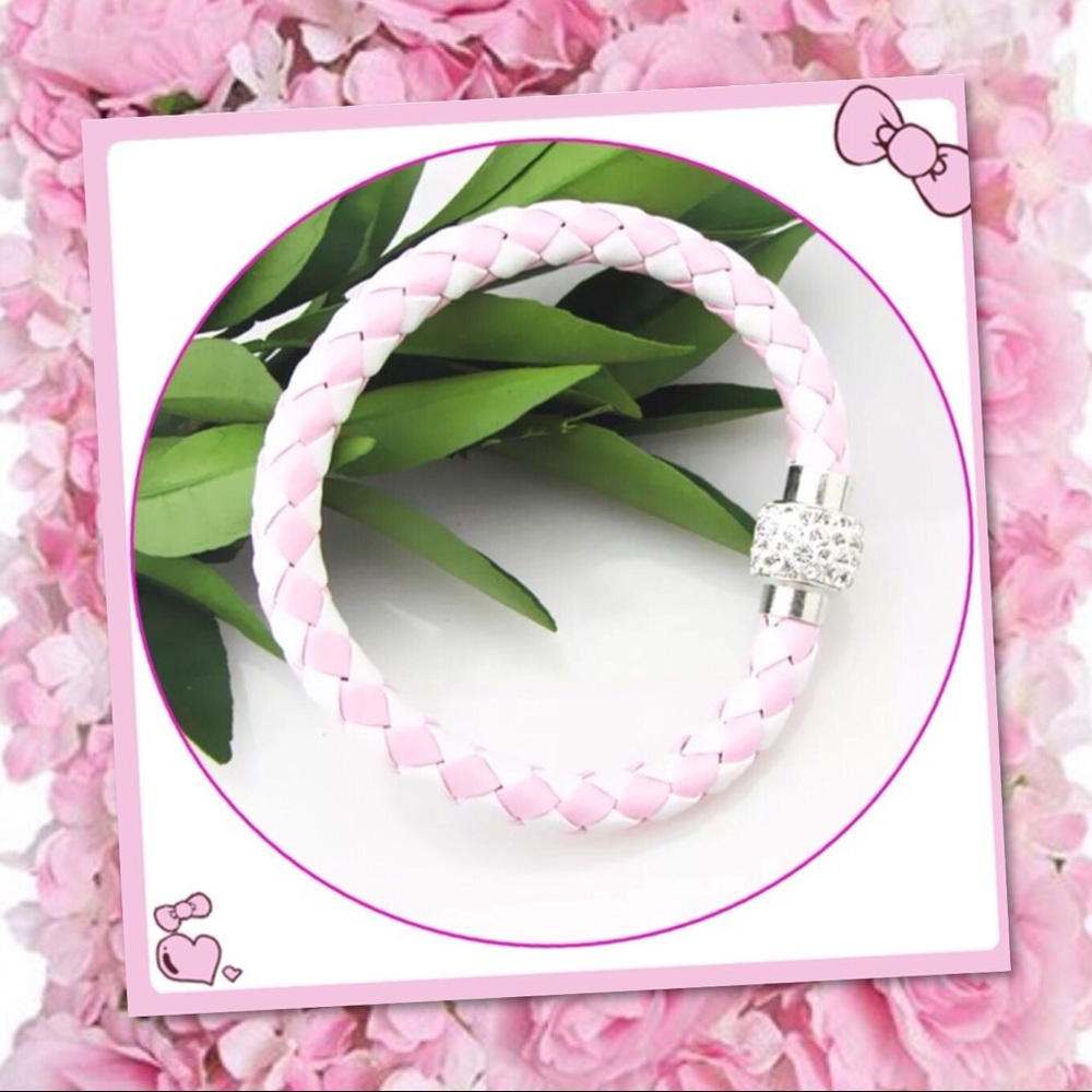 🌸NEW PINK/WHITE Leather & RHINESTONE Brac